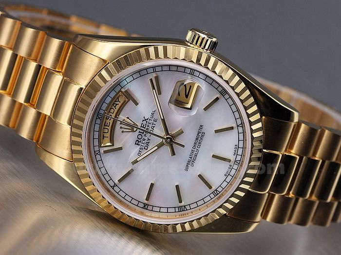 AAA Replica Rolex Day-date All Gold Mop White Face Watch